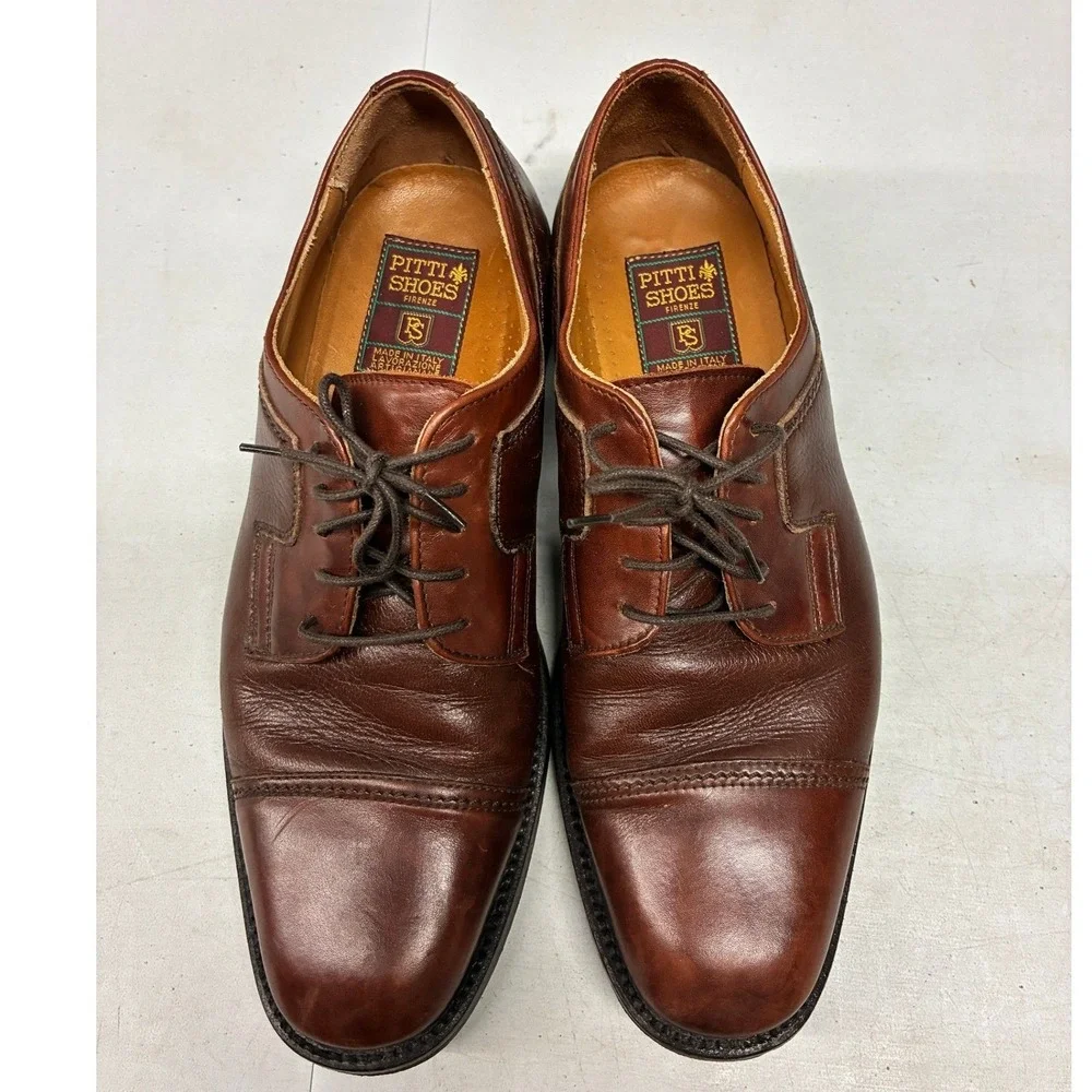 Pitti Shoes Firenze Cap Toe Derby Shoes Mens 8.5 M Brown Leather Made In Italy